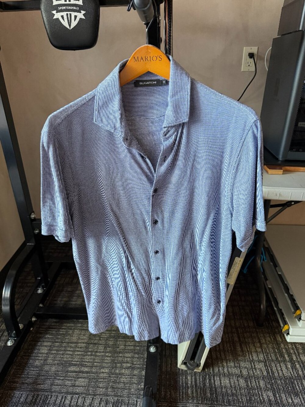 Bugatchi Blue Micro-Pattern Short-Sleeve Button-Up Shirt